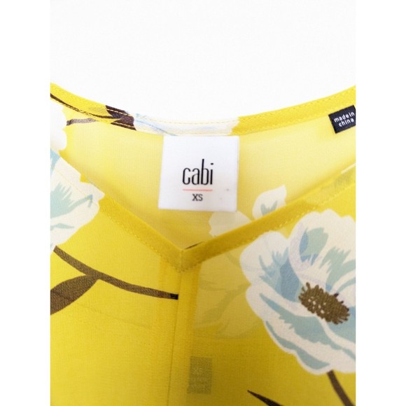CABI Floral Top Womens Size XS Yellow Sleeveless Chiffon Sheer Ruffle Flowy - Picture 7 of 9